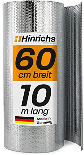 Hinrichs Isolierfolie Dämmfolie 10m x 60cm – Thermofolie für Fenster, Auto, Camping oder Pool – Perfekt als Wärmedämmung, Kälteschutz und Verdunklung - Beidseitig beschichtet