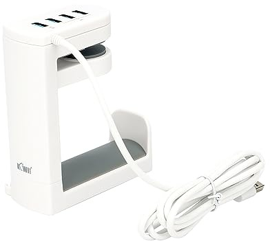 KIWIFOTOS Headphone Stand with USB Port, 2 in 1 Headset Holder Mount PC Gaming Headphone Hanger Hook with 4 USB Ports Desk Accessories Organizer- White