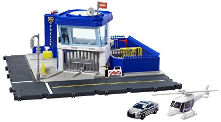 Matchbox HHW22 - Action Drivers Polizeiwache-Spielset mit 1 Hubschrauber & 1 Ford Polizeiauto, mit Lichtern & Geräuschen, Spilezeugauto für Kinder ab 3 Jahren