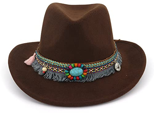 Western-texanische Cowboyhüte – Herren und Damen Verkleidung breite Krempe Winterhüte (verstellbar, Wildleder) – Vintage-Jazz, einfarbig, Cowgirl-Party-Zubehör, braun, 6 3/4/ 7 1/8
