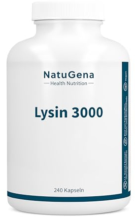 NatuGena Lysin 3000, hochdosierte bioidentische Lysin-Rezeptur, 240 HPMC-Kapseln (40 Tage Packung)
