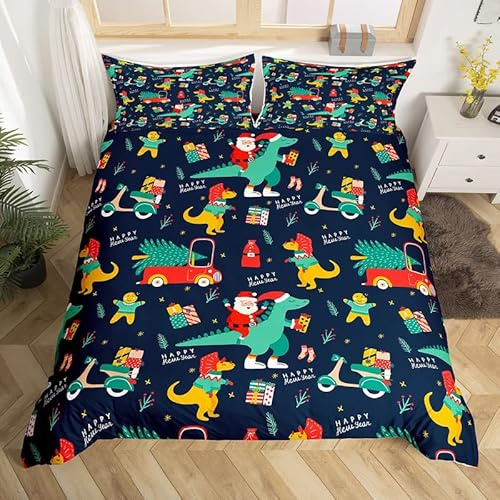 Christmas Bedding Set Cartoon Santa Claus Christmas Tree Comforter Cover for Kids Teens Cute Dino Race Cars Duvet Cover Breathable Gingerbread Man Bedspread Cover Room Decor Quilt Cover King Size