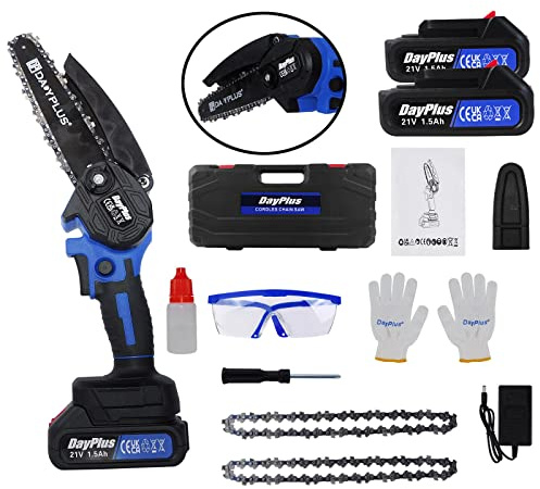 Kit de tronçonneuse électrique super électrique pour couper des branches de bois avec 2 batteries Li-Ion et 2 chaînes, 2200 W, longueur de la plaque de guidage de 15,2 cm