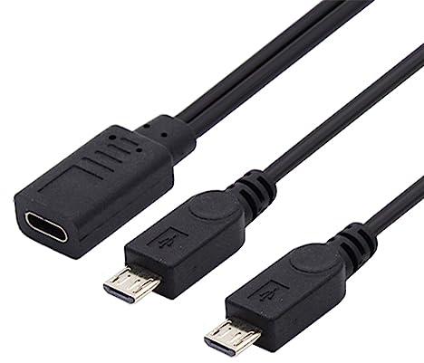 NFHK Typ-C USB-C Buchse DC 5V zu Dual Micro USB 5Pin Stecker Splitter Verlängerungs-Ladekabel
