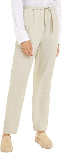 Tommy Hilfiger Pantaloni in Tessuto Donna Casual Linen Pull On Pant Tapered Fit, Beige (Light Beige), 46