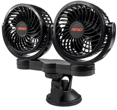 AMIO Double Ventilateur 12V Diamètre 10cm Chacun Orientable sur Ventouse