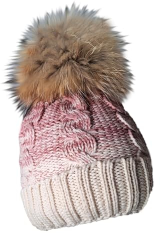 MERRYLAND Bommelmütze Echtfellbommel Pudelmütze ECHTFELL Mütze Hat Real Fur Pom Pom Beanie Fellbommel Echt Fell Strickmütze Bommel Pelzbommel