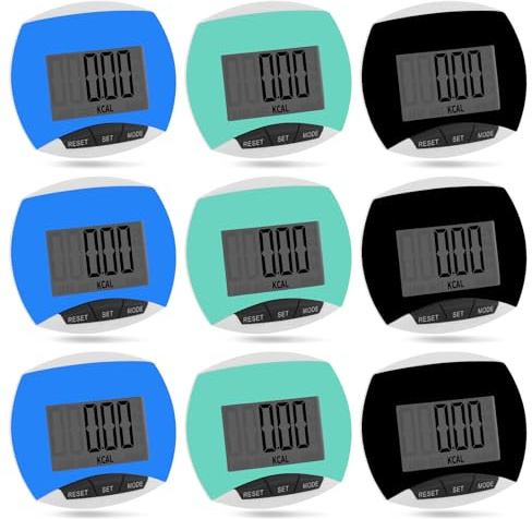 Copkim 9 Pcs Simple Pedometers Bulk for Walking Steps and Miles Walking Step Counters with Calories Burned Portable Clip Step Tracker for Seniors Man Women Jogging Hiking Running (Black, Green, Blue)