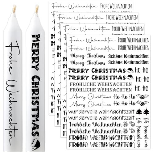 4 PCS Kerzentattoos Advent Sprüche Frohe Weihnachten für Adventskerzen mit Wasserschiebefolie Kerzen Sticker