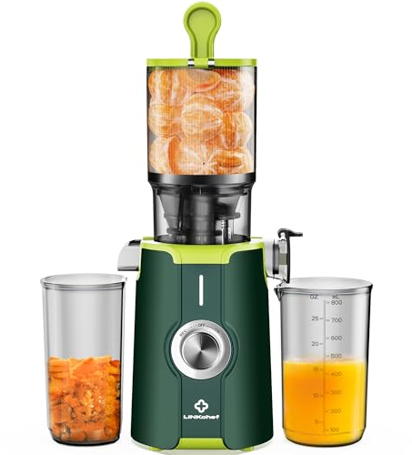 Pulizia Veloce Estrattore Automatico, 115mm Senza Preparazione Estrattore di Frutta e Verdura Intera, LINKchef Estrattore di Succo, Facile da Pulire, 1.2L 200w Più Verde