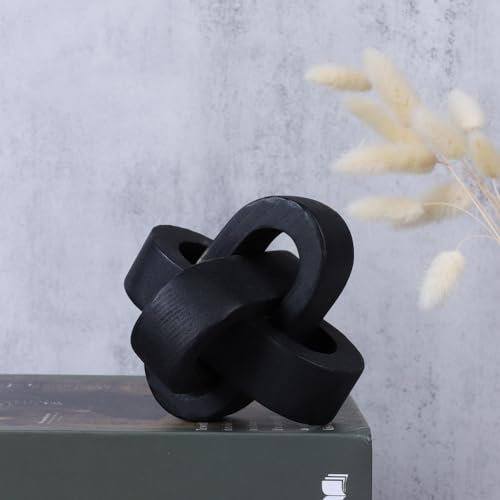 URMAGIC Wood Knot Decor,3-Link White Wood Chain Link Decor,10cm Wooden Link Knots,Boho Wooden Knot Decorative Object,Coffee Table Decor,Hand Carved Crafts,Decorative Chain Wood(B)