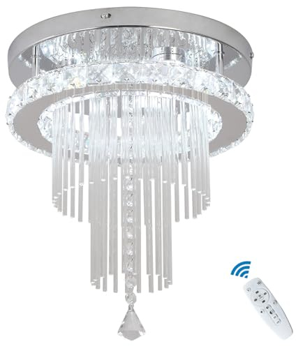 Deckrico Kristall Kronleuchter 30cm Moderne LED Deckenleuchte dimmbar mit Fernbedienung Beleuchtungskörper für Küche, Schlafzimmer, Flur (Dimmbar)