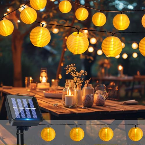 Catena Luci da Solari Esterno Giardino, 6M/20FT 20LED Lanterne, Lanterne Catena Solare 8 Modalità, IP65 Impermeabile, Decorative per Giardini, Balconi, Patio, Gazebo, Festival(Bianco Caldo)