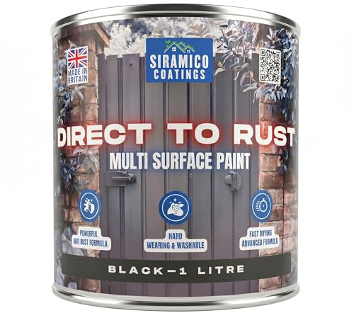SIRAMICO COATINGS - DIRECT TO RUST - SATIN BLACK - Multi Surface Paint - For Use on Metals, Wood, Rust, Plastic & Ceramic Surfaces. 3 in 1 primer finish.