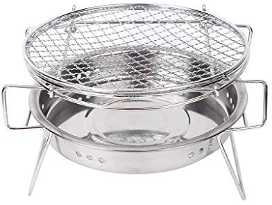 CTCOIJRN Mini parrilla de barbacoa redonda de acero inoxidable Parrilla de barbacoa de carbón de acero inoxidable Red de parrilla