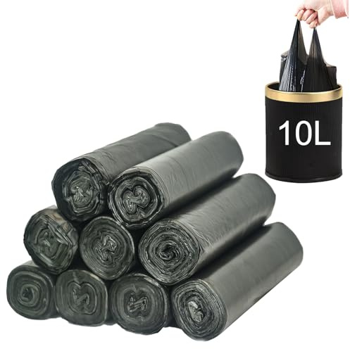 160 Biodegradable Bin Bags Liner with Tie Handles，Small Food Waste Bags，10 Litre Compostable Caddy Liners，Recycling Degradable Trash Garbage Rubbish Bag for Kitchen Trash, Household and Office(Black)
