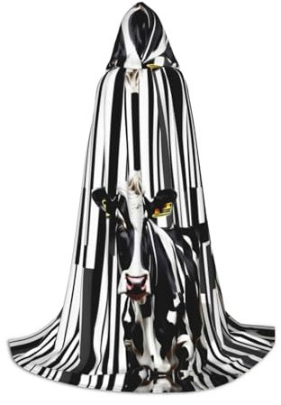 YANYU Capa unisex con capucha y disfraz de mago con estampado de vaca lechera en blanco y negro para adultos