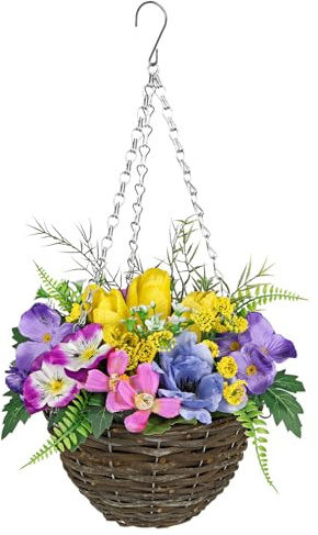 Arborus Hängende Kunstblumen 45 cm Künstliche Stiefmütterchen Hängenpflanzen Künstlich wie Echt Frühling Dekoblumen für Flur Balkon Fensterbank Badezimmer Schlafzimmer Wohnzimmer Büro Hotel Deko