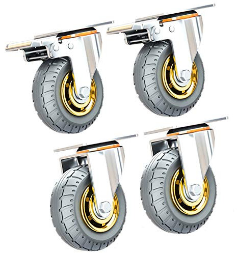 Gummirollen, 4 Stück, Transportrollen, Mit Bremsen, Lenkrollen, Verschleißfest, Werkbank/Fabrik, Schwerlastrollen/2Brakes+2No Brakes/100Mm