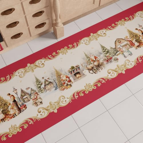 PETTI Artigiani Italiani - Weihnachts-Küchenläufer, Rutschfester und waschbarer Weihnachts-Küchenteppich, Weihnachtsteppich 52x180 cm Vintage Xmas, Made in Italy