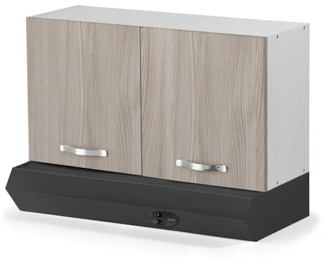 REDÒKASA Pensile per cucina componibile da 90 cm con due ante, realizzata in legno 100% MADE IN ITALY disponibile con o senza cappa (Cappa Nera, Olmo)