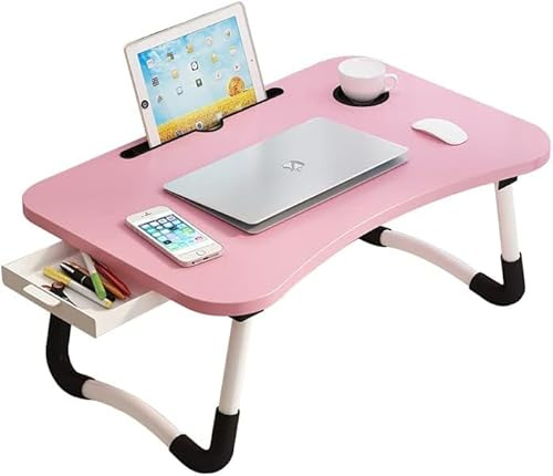 Supreme Supplies Premium Laptop Bed Table for Ultimate Comfort and Efficiency, Foldable Lap Desk For Bed and Sofa Breakfast Bed Tray, Cup Holder for Eating, Writing, Working on Bed/Sofa (Pink)