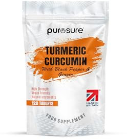 Purosure Organic Turmeric (Curcuma Longa) Capsules High Strength and Organic Black Pepper with Active Curcumin with Organic Ginger - 120 Vegetarian and Vegan Organic Capsules