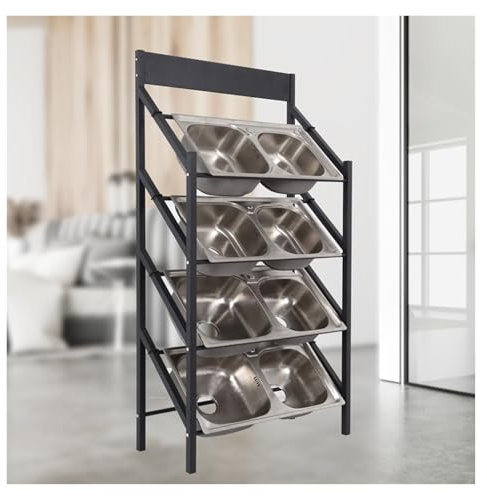 Commercial Kitchen Sink Sample Rack Floor Standing, Metal Adjustable Dish Tub/ Wash Basin Organizer Shelf Multi-layer, Exhibition Halls Store Double Slot Washbasin Holder(No wheel,L 35 7/16 (90cm))