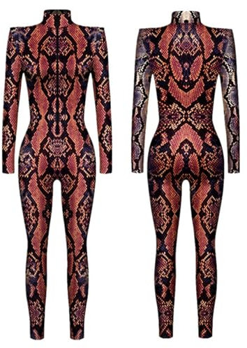 Pailletten Jumpsuit Damen Langarm, Damen Ganzkörperanzug Digitaldruck Meerjungfrau Kostüm Jumpsuit Overall für Karneval Halloween Cosplay Fischschuppen Druck Faschingskostüm Ganzanzug Sexy Bodysuit