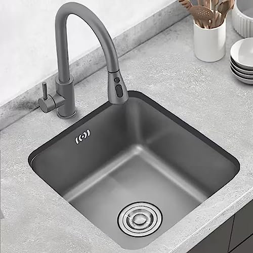 CWCQGH Évier de Cuisine avec îlot Central, évier Simple, évier encastré sous Plan, Petit évier de Balcon avec Accessoires d'assemblage(35cm Gris Small)