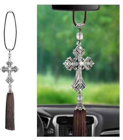 JNNJ Auto Deko Innenraum Autospiegel Anhänger, Auto Kreuz Rückspiegel Charm, Car Rear View Mirror Anhänger Mode Autozubehör, Kreative Auto-Rückspiegel-Kreuz-Anhänger, Auto Anhänger Für Spiegel