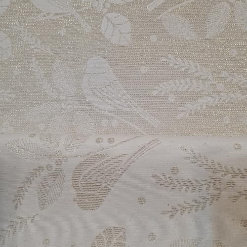 Werthers-Stoffe Meterware Jacquard Vögel natur weiß gold Doubleface Vorhangstoff