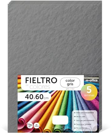 m-office Bastelfilz für DIY-Projekte, Filzplatten in bunten Farben, Weich und Flexibel, Material für Nähen und Patchwork Stoffe, Ideal Handarbeiten, Deko Kunsthandwerk, 20x30cm, (Grau, 5 Stk)