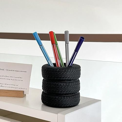 XZR Cool Pen Container Holder Tyre-shape Desk Decoration Stocking Stuffers Creative Multi-Functional Pen/pencil Holder Desk Organizer Accessory Makeup Storage Office Home Art Supply Nice Gift