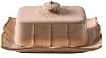 Mantequera con tapa Caja de mantequilla de cerámica vintage francesa Vajilla francesa Plato de mantequilla al horno con tapa de mantequilla de vaca Plato de dim sum Caja de queso Mantequera(Khaki)