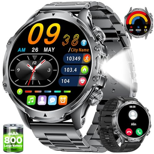 LIGE 1.85 Reloj Inteligente Hombre con 800mAh/Más de 30 días en Espera,LED Linterna,Smartwatch con Llamadas Bluetooth,IP68 Impermeable para Android iOS