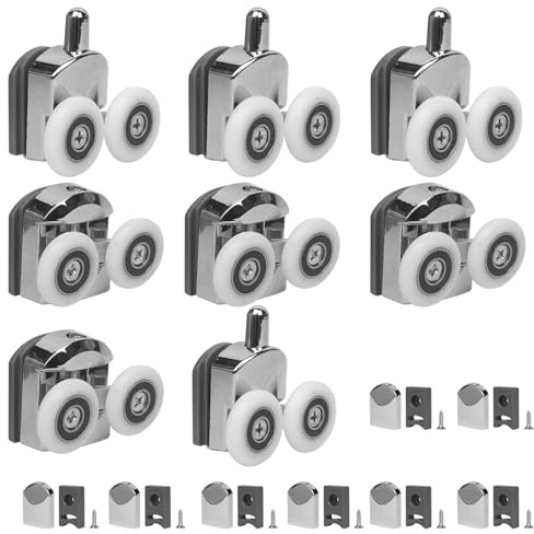 shower door rollers,sliding shower doors wheels replacement roller runner wheel,shower door accessories,with anti-collision blocks and screws,for curved glass doors home/hotel use (8 pcs/23mm)