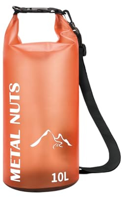 Dry Bag – Wasserdichte Tasche 10L mit Schultergurt, Robuster Drybag aus PVC für Schwimmen, Baden, Strand, SUP, Kanu, Boot, Angeln, Tauchen, Leicht & Halbtransparent für Outdoor-Abenteuer, Orange