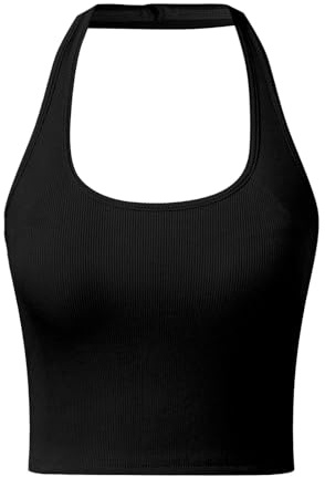 Women's Halter Neck Built-in Bra Tank Top Open Back Tie-Strap Camisole Spaghetti Strap Summer Layering Shirt