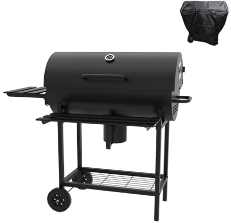 TEENO Barbecue Charbon de Bois,Grille Barbecue,avec Grille de Cuisson XXL Grande Taille,Gants Anti-BrûLures, ThermomèTre,Tiroir à Cendres, éVent RéGlable((with Cloth Cover)