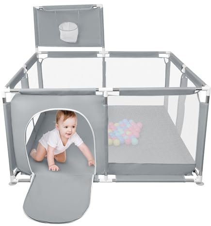 Spielplatz für Kinder mit Schnullern, verbesserte Version 2025, Baby-Einfriedung, Oxford-Stoff 300D, Aktivitätszentrum für Kinder, einfach aufzubauen und zu reinigen, 126 x 126 x 66 cm, dunkelgrau
