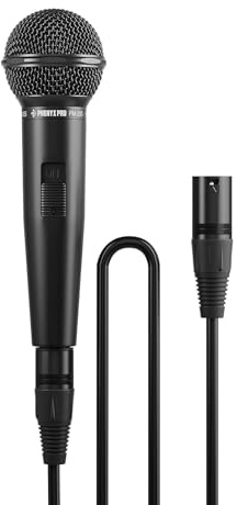 Phenyx Pro Dynamic Vocal Microphone, Cardioid Microphone with ON/Off Switch, 16.4 ft XLR Cable, Mic Clip, Storage Bag, Wired Handheld Mic for Singing, Stage, Studio, Karaoke (PM-25S)