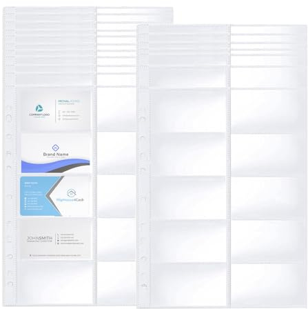 20 Pack Visitenkartenmappe A4 mit 10 Fächern,Visitenkarten Aufbewahrung,Taschen Visitenkartenhüllen Binderblätter,Ultra-Clear Visitenkartenblätter mit 11 Löchern,Doppelseitige Kreditkartenblätter