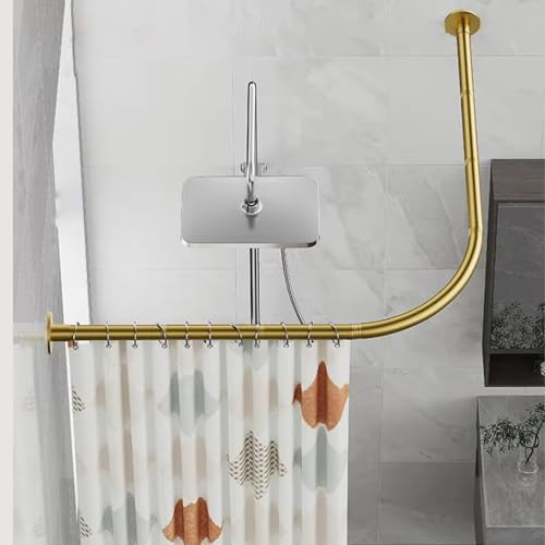 Qgtxf Duschvorhang Schienen L Form Teleskopische Gebogene Ecke Vorhangstange Ausdehnbare Edelstahl Duschreisten Bar Nicht Sag(Gold,68 to 98cm x 68 to 98cm)