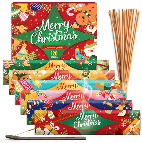 SCENTORINI Christmas Incense Sticks Gift Set - 6 Scents Aromatherapy Collection with Wooden Holder, 120 Sticks Long-Lasting Burn, Relaxing Holiday Fragrance for Home, Office, Meditation & Gift Giving