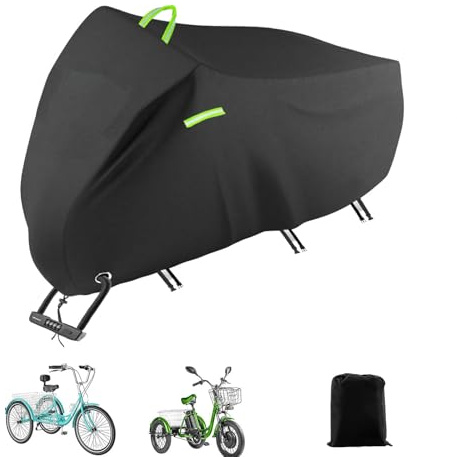 Skydd för trehjuling, vuxna, 420D vattentätt skydd för vuxna cyklar 191 L x 77 B x 112 H cm, hållbart universellt trehjulsskydd med låshål, spänne, reflektorremsor