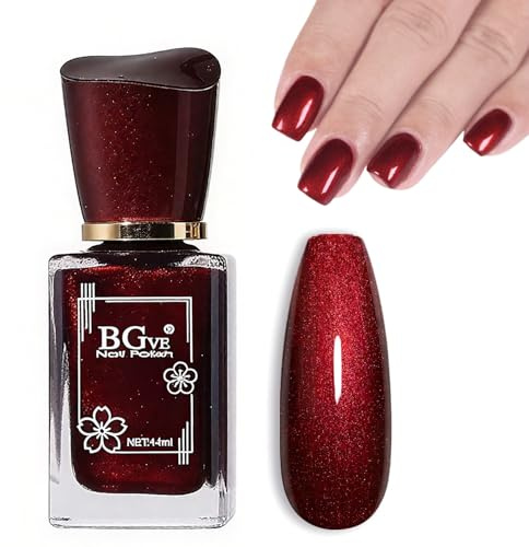DMQ Wine Red Glitter Nail Polish, Quick Dry Nail Varnish, Burgundy Cherry Dark Red Shimmer Sparkling Fingernail Gel - Long Lasting Holographic Nail Paint Gel for DIY Nail Art Manicure at Home