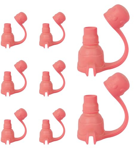 HuhWafee 8 Stück Quetschie Trinkaufsatz für Quetschbeutel,Auslaufsicher Lebensmittel klasse Beutel Topper,Silikon Mundstück mit Verschlusskappe,für das Neugeborene,Babys(Wassermelonenrot)