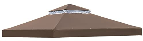 Outdoor Grill Shelter Canopy Top Replacement for 10x10 Gazebo Double Tier Pavilion Cover with Air Vent and Waterproof Design Brown Color 300x300cm