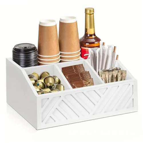 Organizador de platos de papel para encimera, dispensador de platos de papel, soportes rústicos de madera con 5 compartimentos, soporte para cubiertos de 11, 8 x 7, 7 x 4, para encimera de cocina